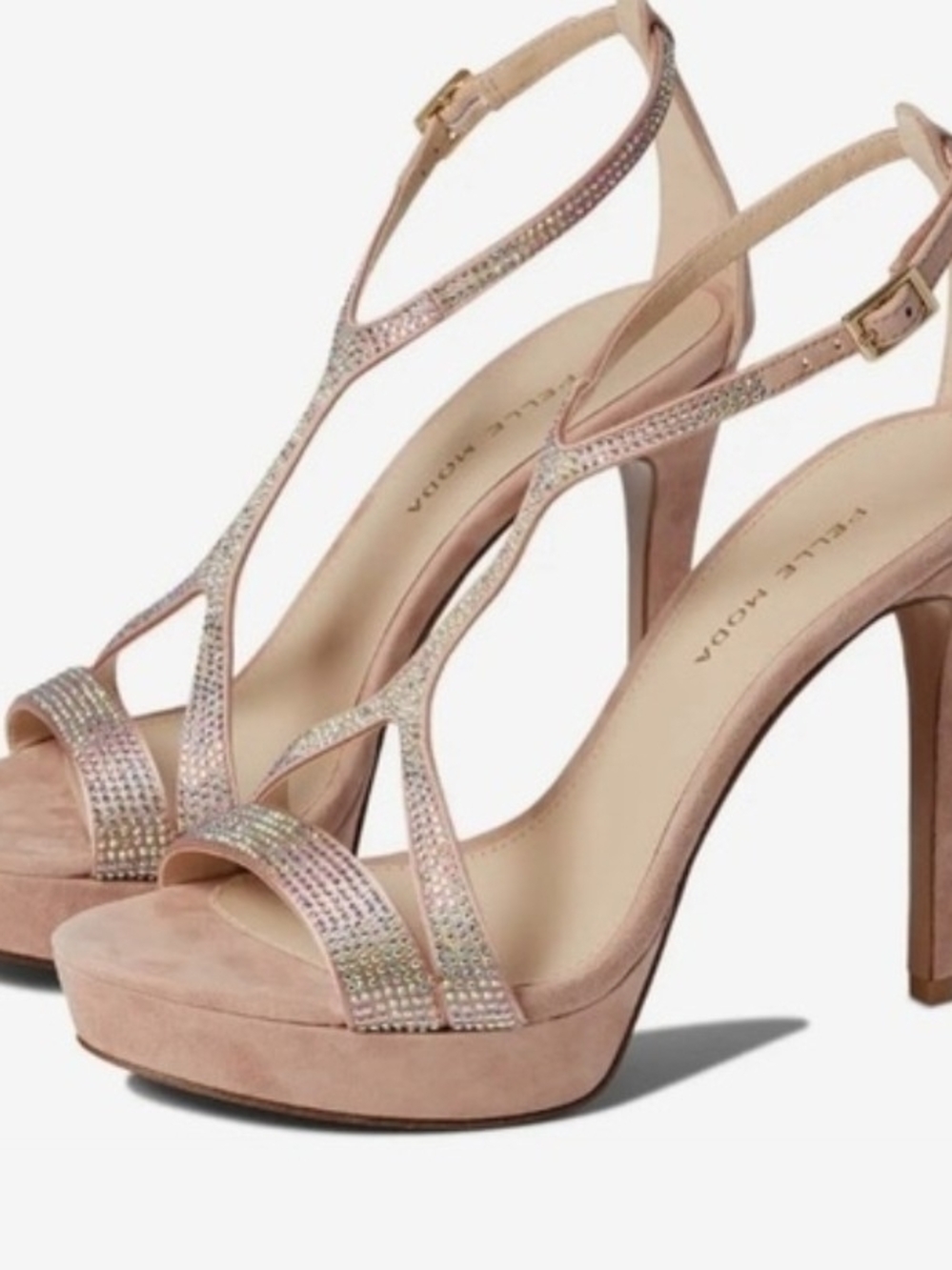 Pelle Moda Pink Blush Crystal T-Strap Platform Heels